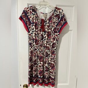 Lucky Brand Floral Cap Sleeve Boho V-Neck Tassel Tie Mini Dress Size Small
